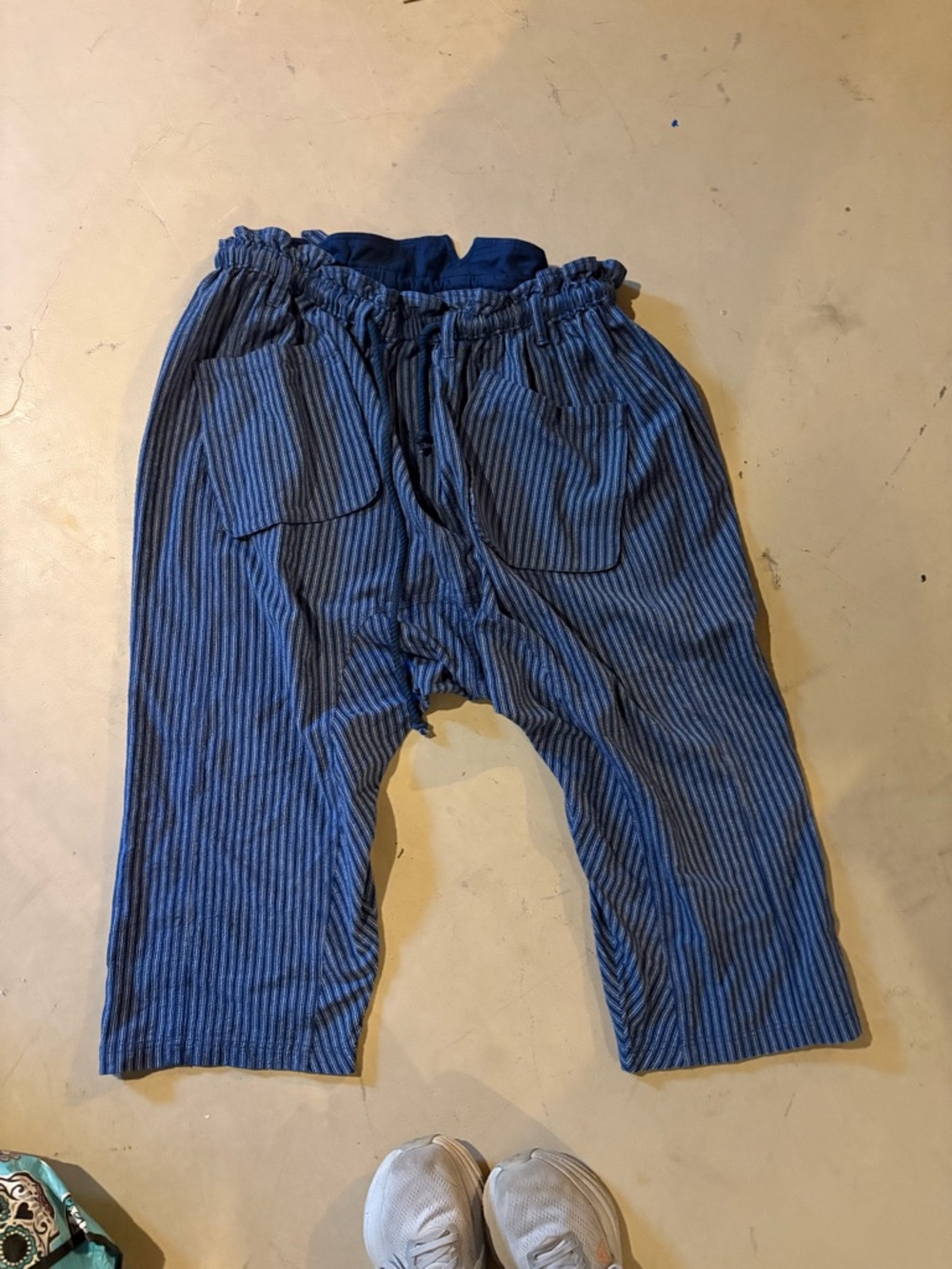 Free People Navy Blue Striped Drop-Crotch Cropped Pants - Picture 2 of 3